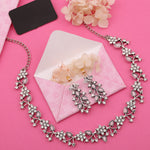 Thumbnail for Tehzeeb Creations Silver Pleated White Diamond With Baby Pink Beads Necklace Set - Distacart