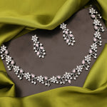 Thumbnail for Tehzeeb Creations Silver Pleated White Diamond With Baby Pink Beads Necklace Set - Distacart