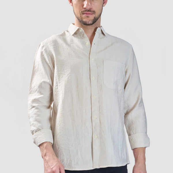 Xkind Beige Crush Wrinkled Look Regular Fit Shirt