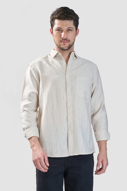 Xkind Beige Crush Wrinkled Look Regular Fit Shirt - Distacart