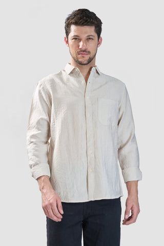 Xkind Beige Crush Wrinkled Look Regular Fit Shirt