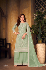 Thumbnail for Anaita Light Green Embroidered Net Plazzo Suit - Distacart
