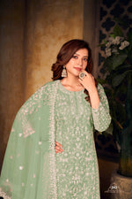 Thumbnail for Anaita Light Green Embroidered Net Plazzo Suit - Distacart