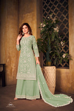Thumbnail for Anaita Light Green Embroidered Net Plazzo Suit - Distacart