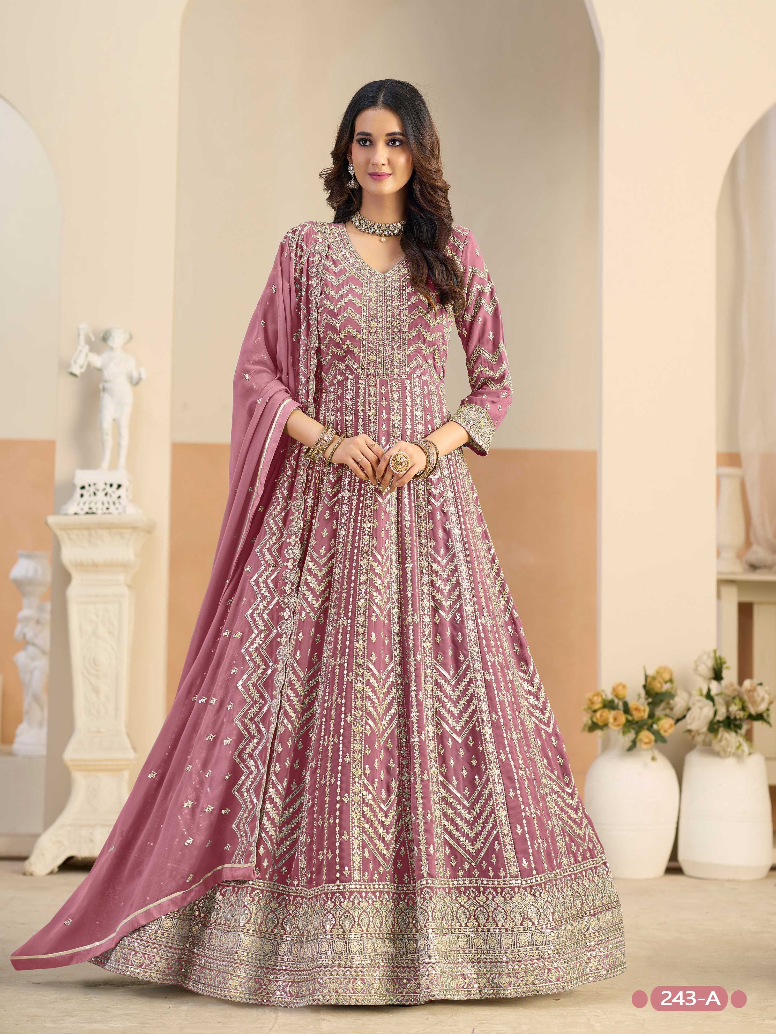 Anaita Peach Faux Georgette Anarkali Suit With Embroidery Work - Distacart