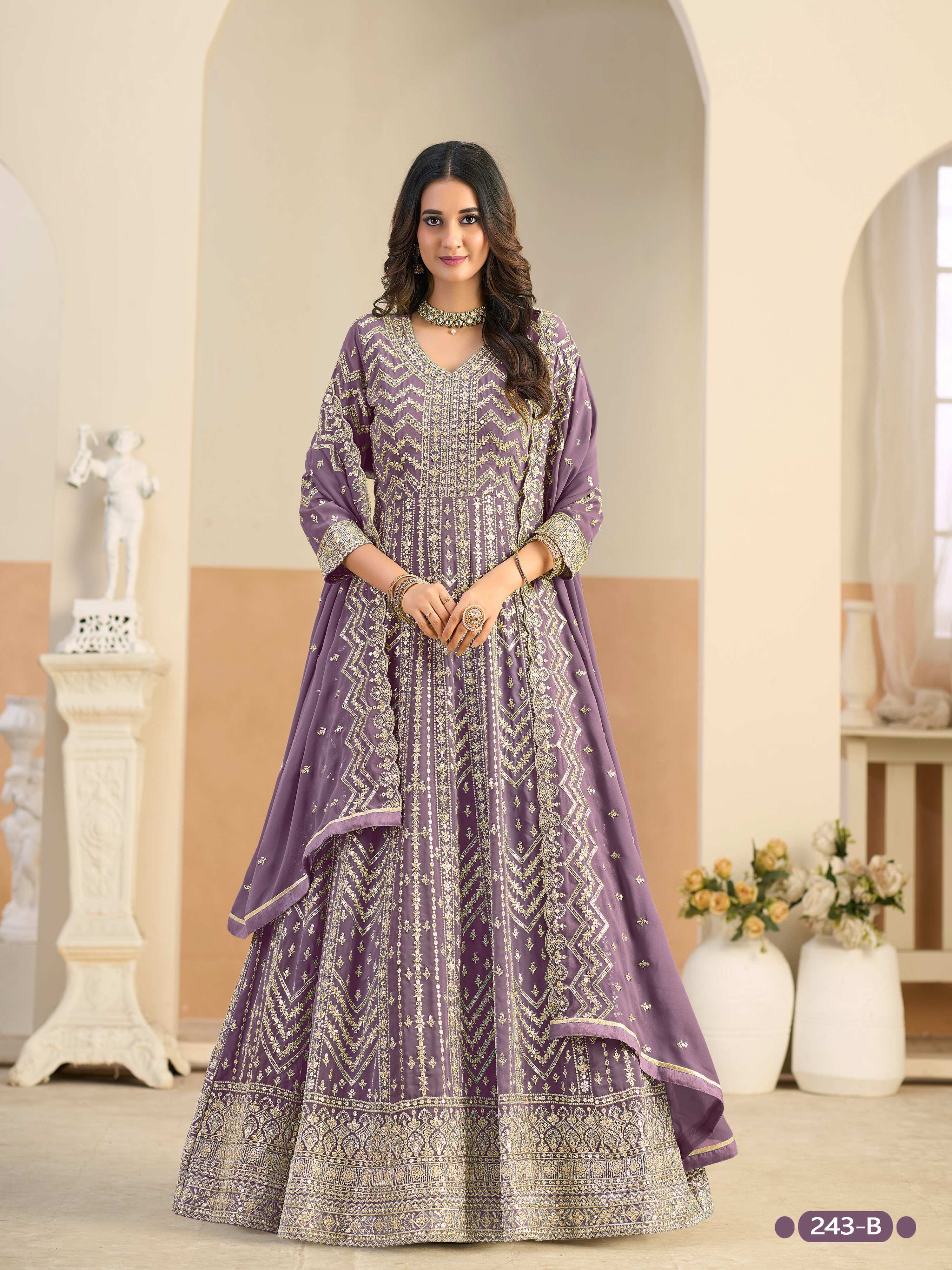 Anaita Lavender Faux Georgette Anarkali Suit With Embroidery Work - Distacart