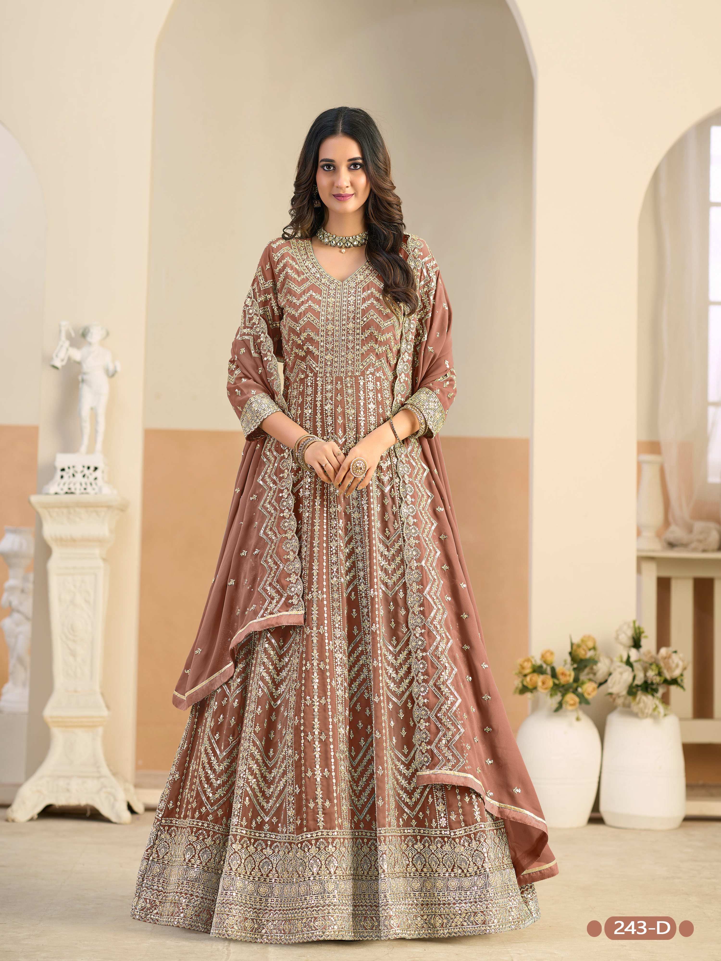 Anaita Brown Faux Georgette Anarkali Suit With Embroidery Work - Distacart