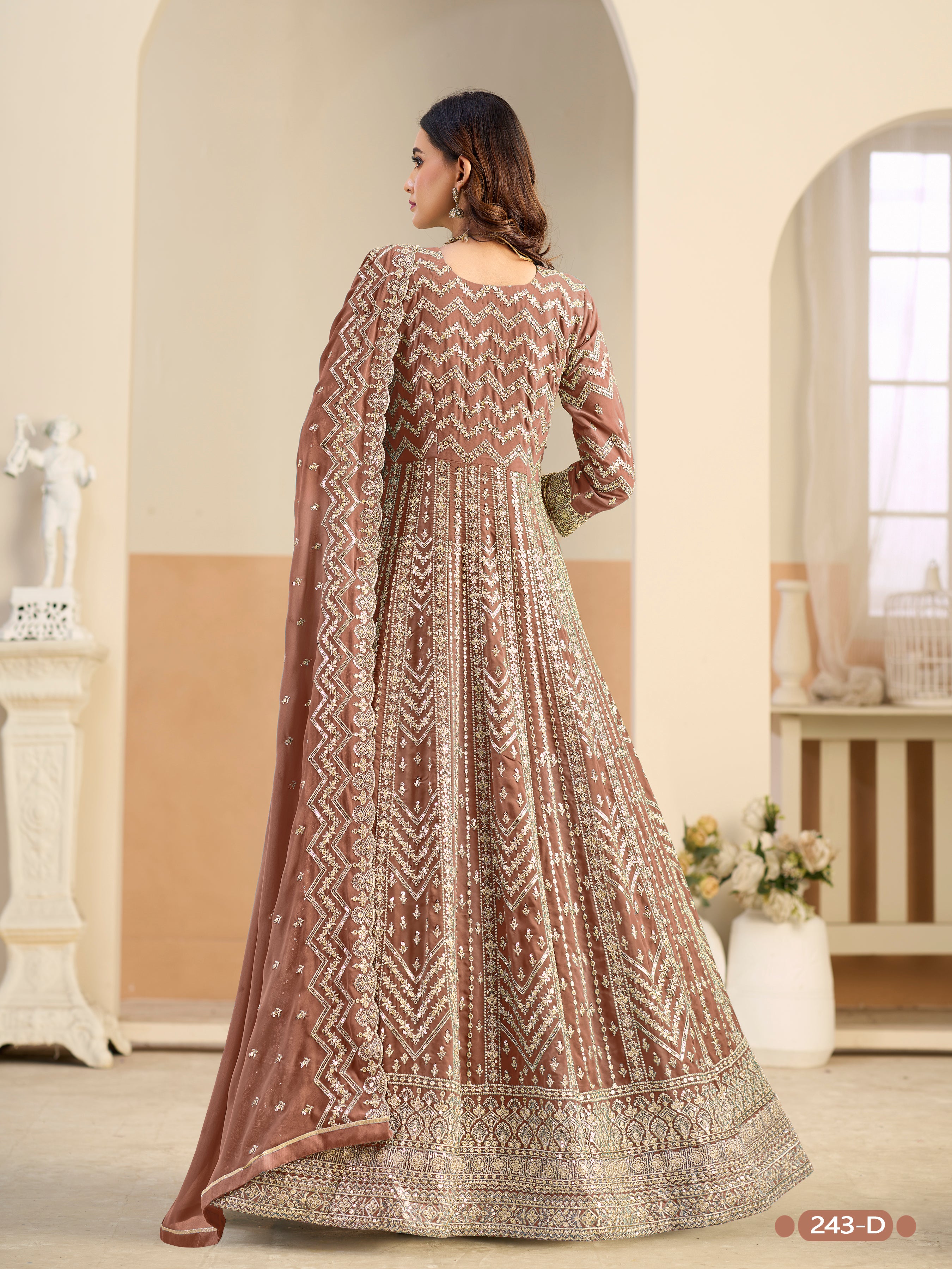 Anaita Brown Faux Georgette Anarkali Suit With Embroidery Work - Distacart