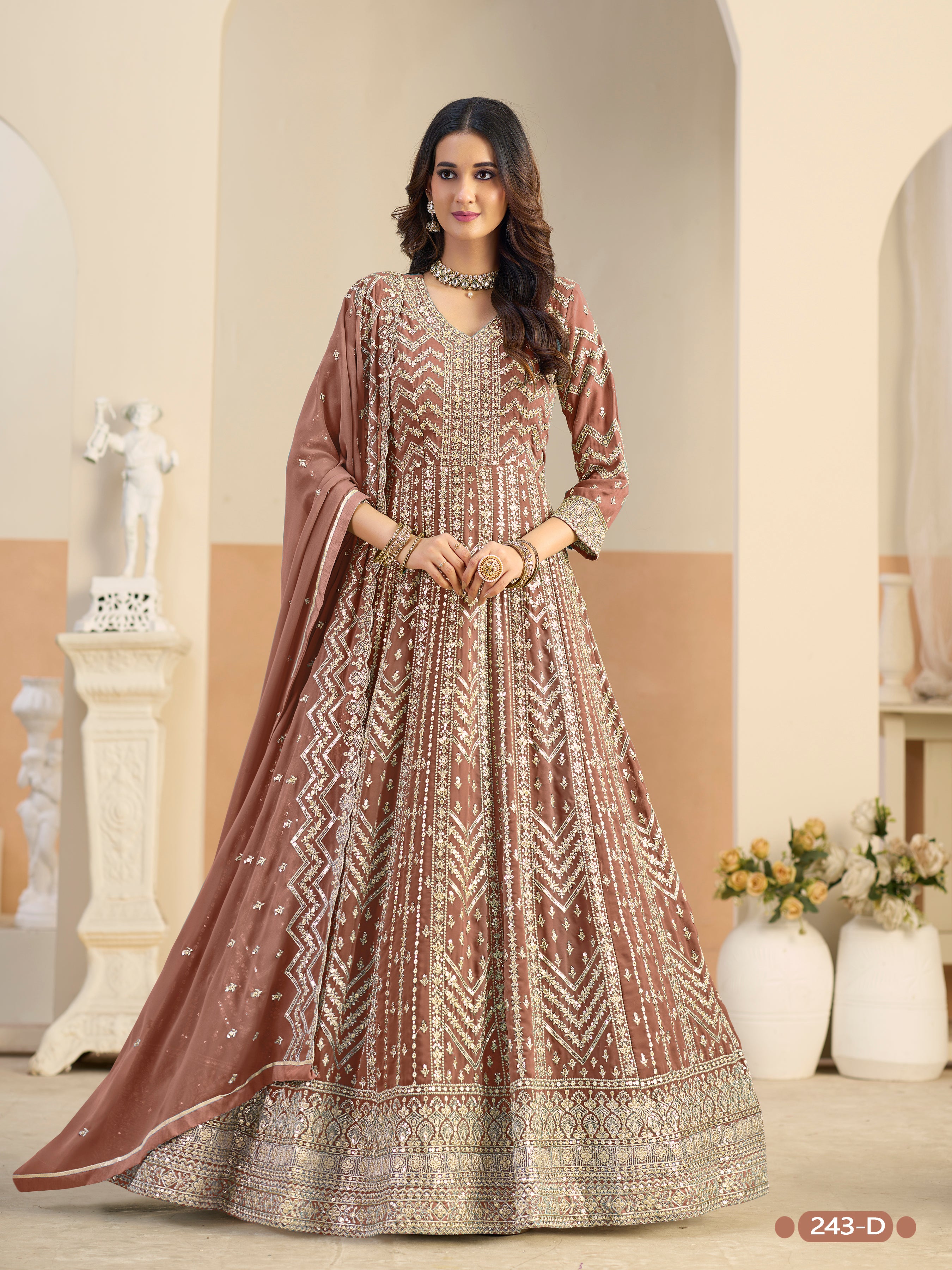 Anaita Brown Faux Georgette Anarkali Suit With Embroidery Work - Distacart