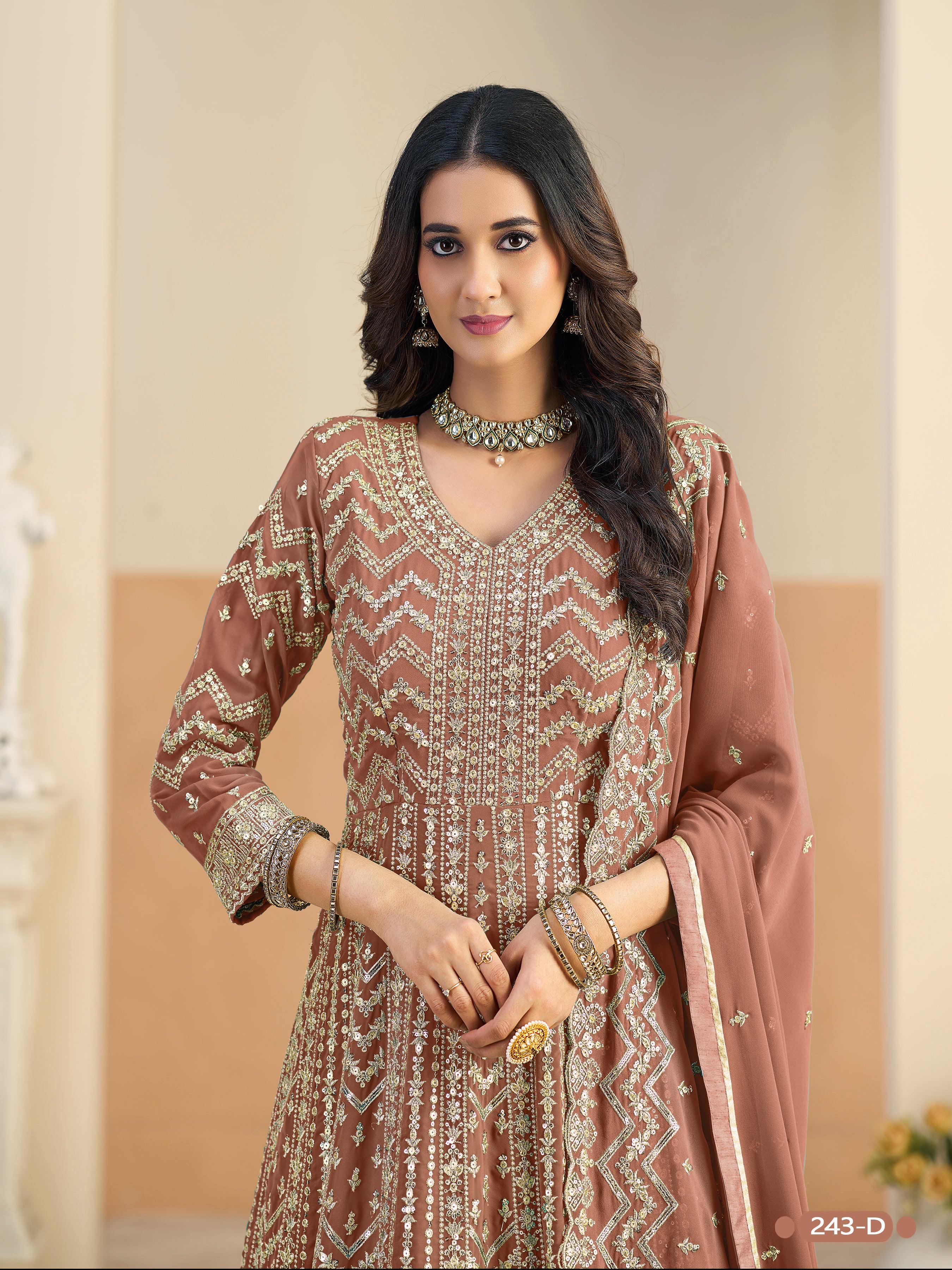 Anaita Brown Faux Georgette Anarkali Suit With Embroidery Work - Distacart