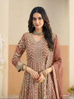 Thumbnail for Anaita Brown Faux Georgette Anarkali Suit With Embroidery Work - Distacart