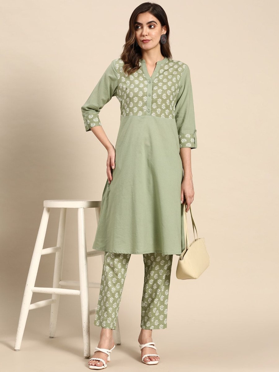 All About You Women Pure Cotton Ethnic Motifs Printed Kurta with Trousers - Distacart