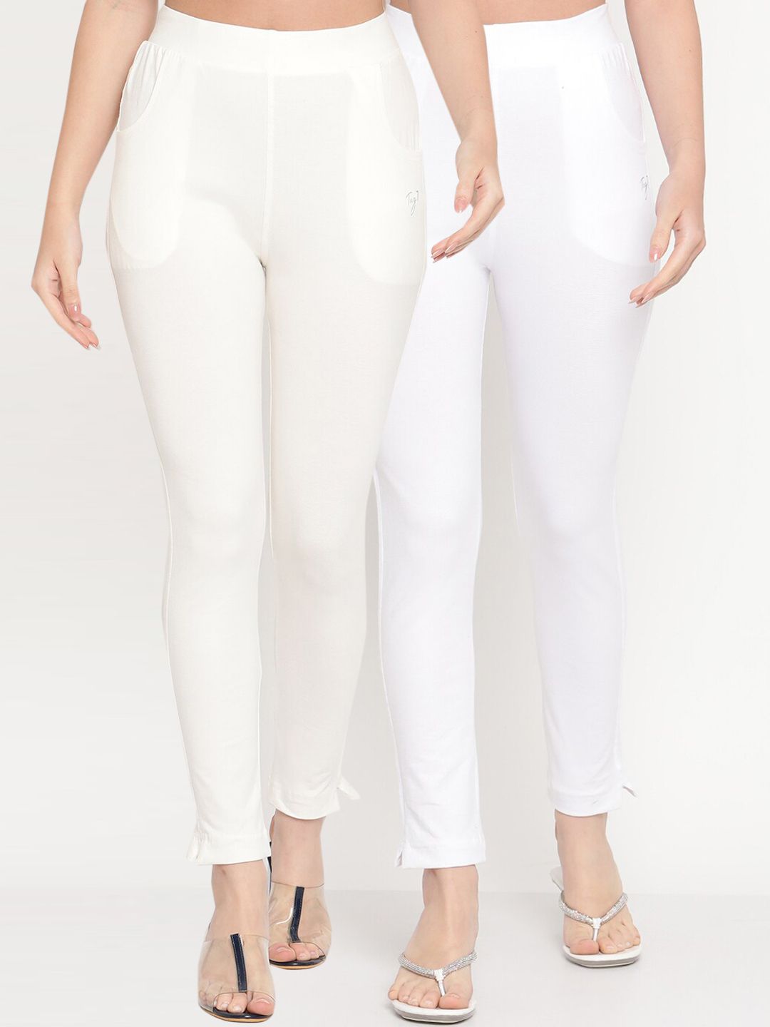 TAG 7 Women White Pack of 2 Straight Fit Ankle-Length Leggings - Distacart