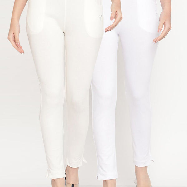 TAG 7 Women White Pack of 2 Straight Fit Ankle-Length Leggings - Distacart