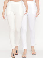 Thumbnail for TAG 7 Women White Pack of 2 Straight Fit Ankle-Length Leggings - Distacart