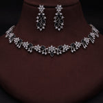 Thumbnail for Tehzeeb Creations Silver Pleated White Diamond With Baby Black Beads Necklace Set - Distacart