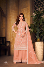 Thumbnail for Anaita Orange Embroidered Net Plazzo Suit - Distacart