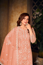 Thumbnail for Anaita Orange Embroidered Net Plazzo Suit - Distacart