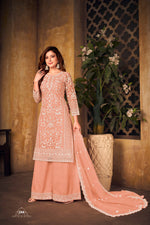 Thumbnail for Anaita Orange Embroidered Net Plazzo Suit - Distacart