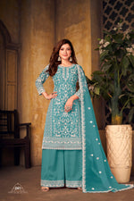 Thumbnail for Anaita Teal Embroidered Net Plazzo Suit - Distacart