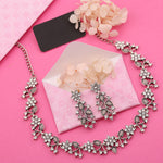 Thumbnail for Tehzeeb Creations Silver Pleated White Diamond With Grey Beads Necklace Set - Distacart