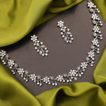 Thumbnail for Tehzeeb Creations Silver Pleated White Diamond With Grey Beads Necklace Set - Distacart