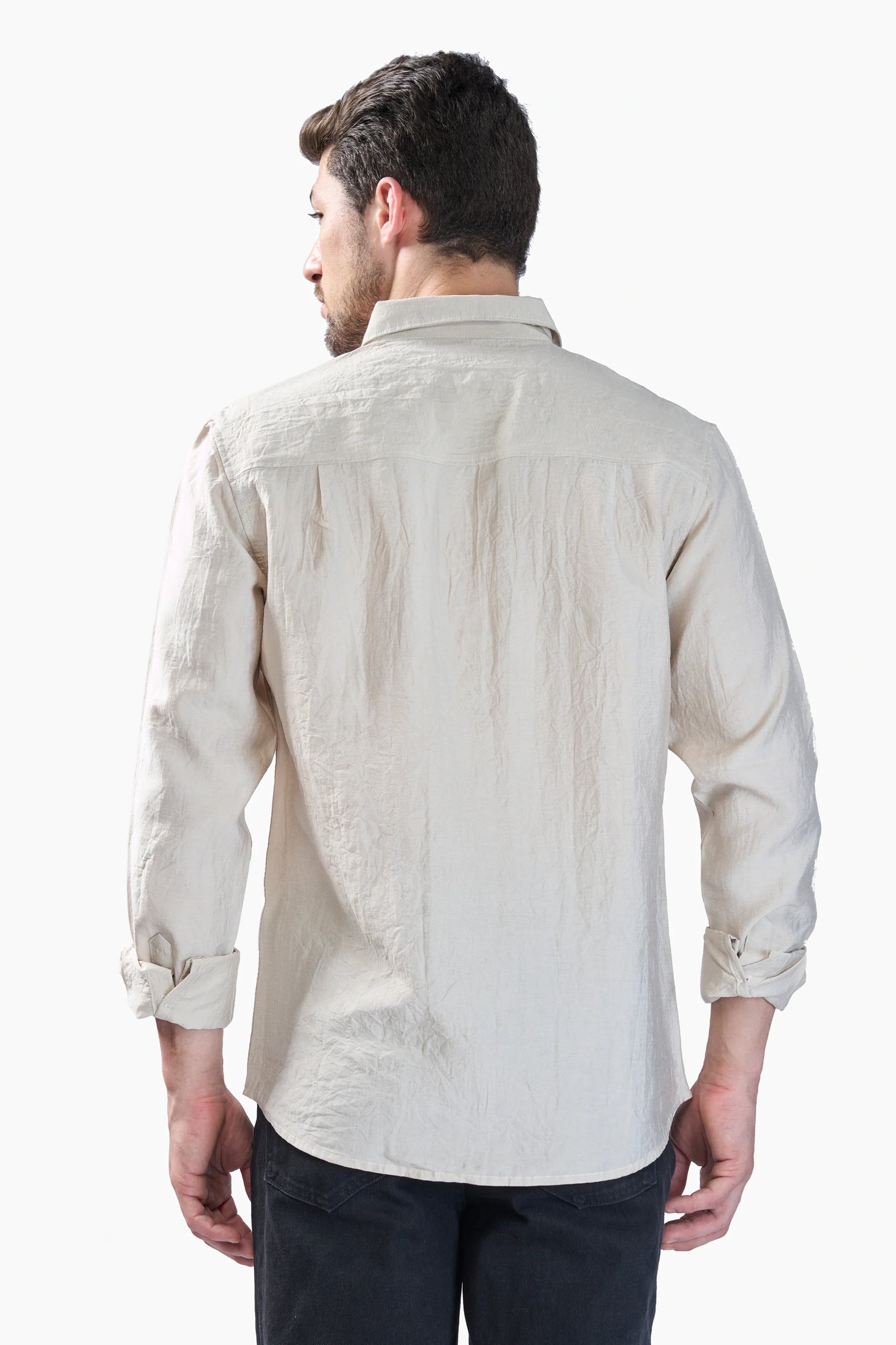 Xkind Beige Crush Wrinkled Look Regular Fit Shirt - Distacart