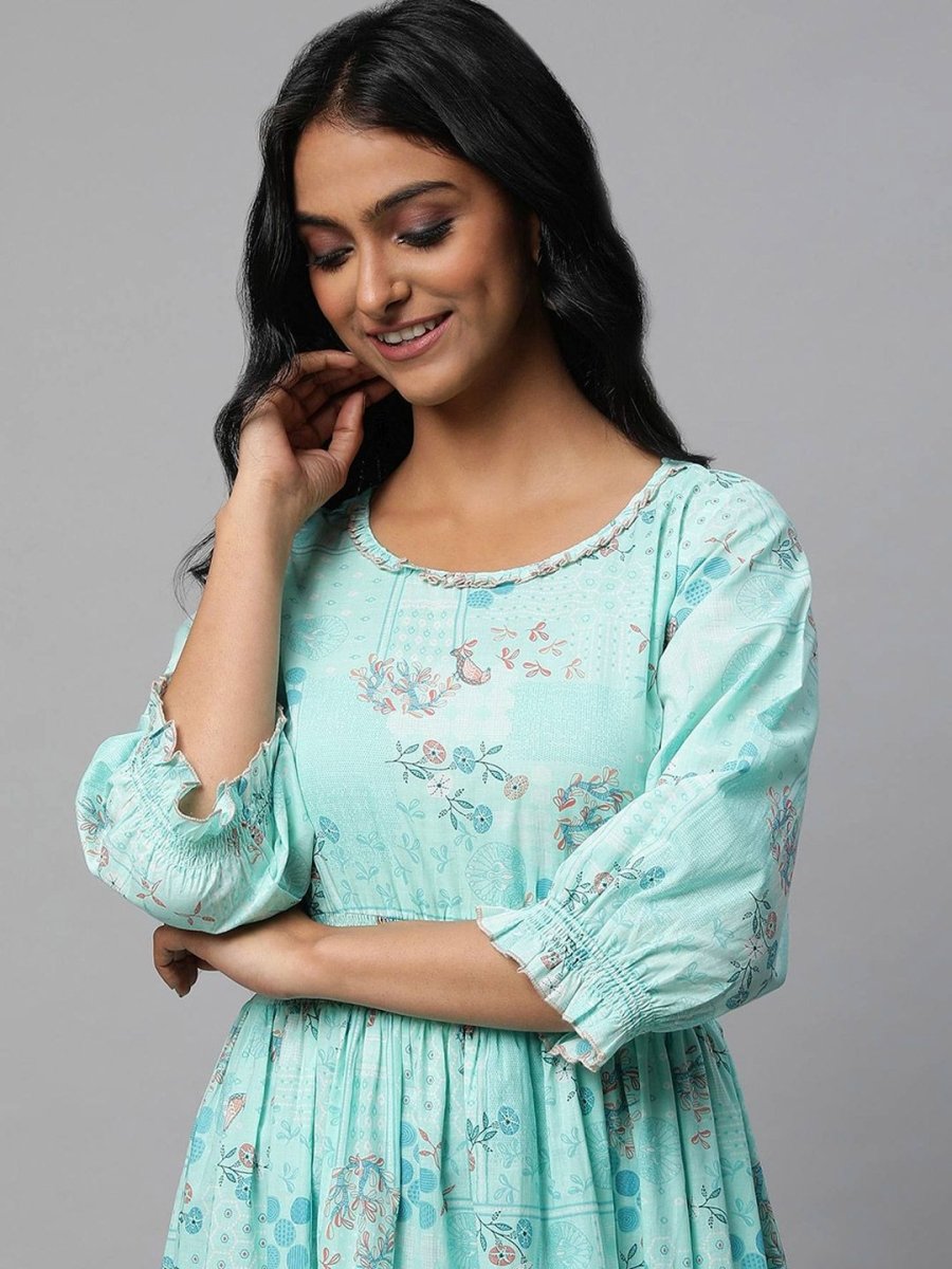 AURELIA Floral Printed Pure Cotton Fit & Flare Midi Ethnic Dress - Distacart