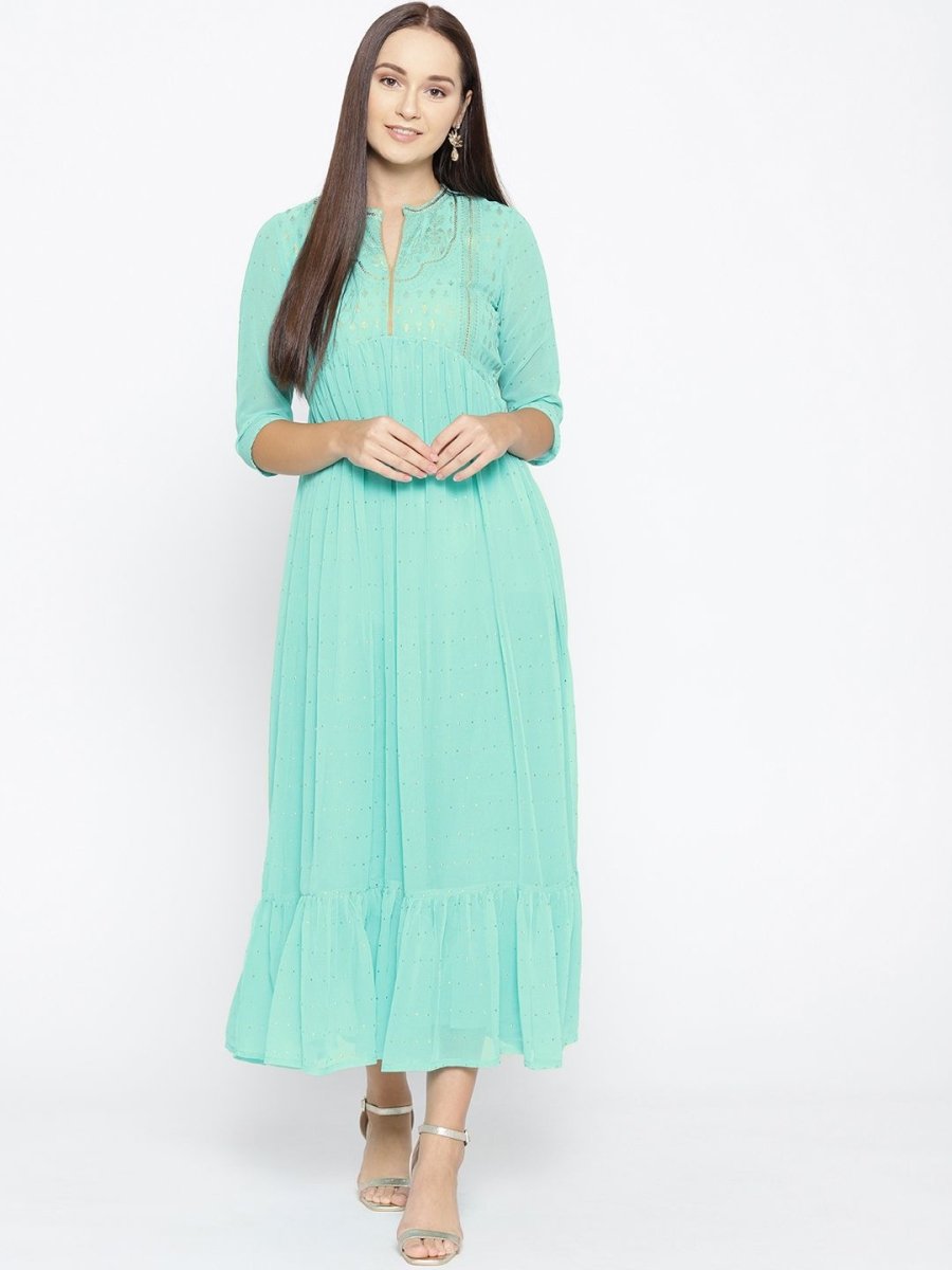 AURELIA Women Green Self Design Maxi Dress - Distacart