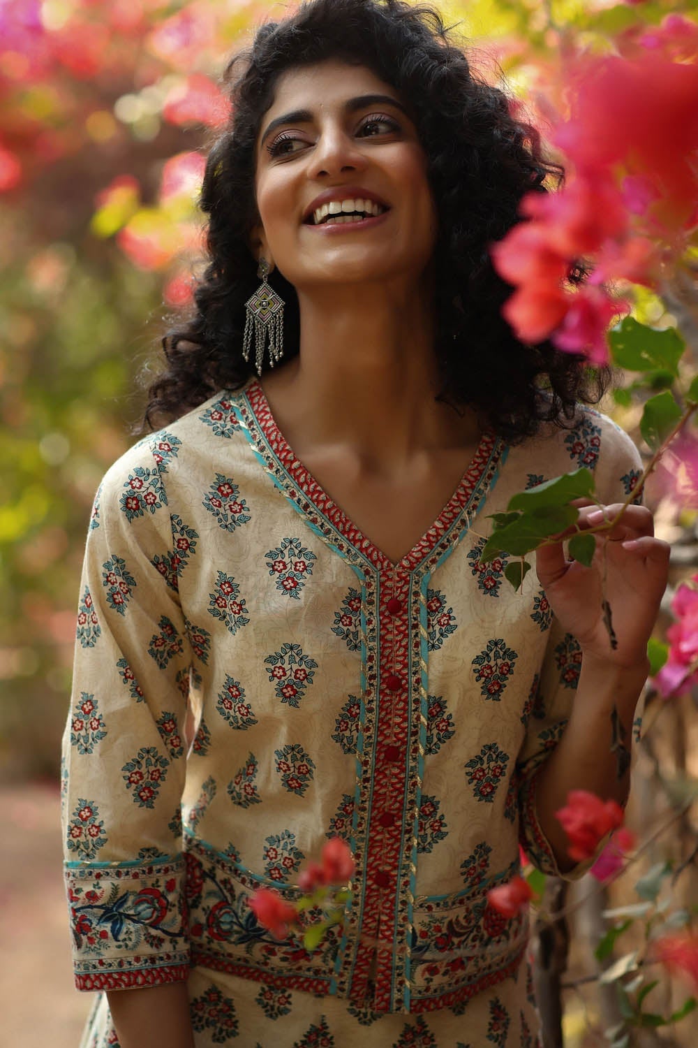 Juniper Beige Floral Printed Pure Cotton Lehenga Choli With Gota Work - Distacart