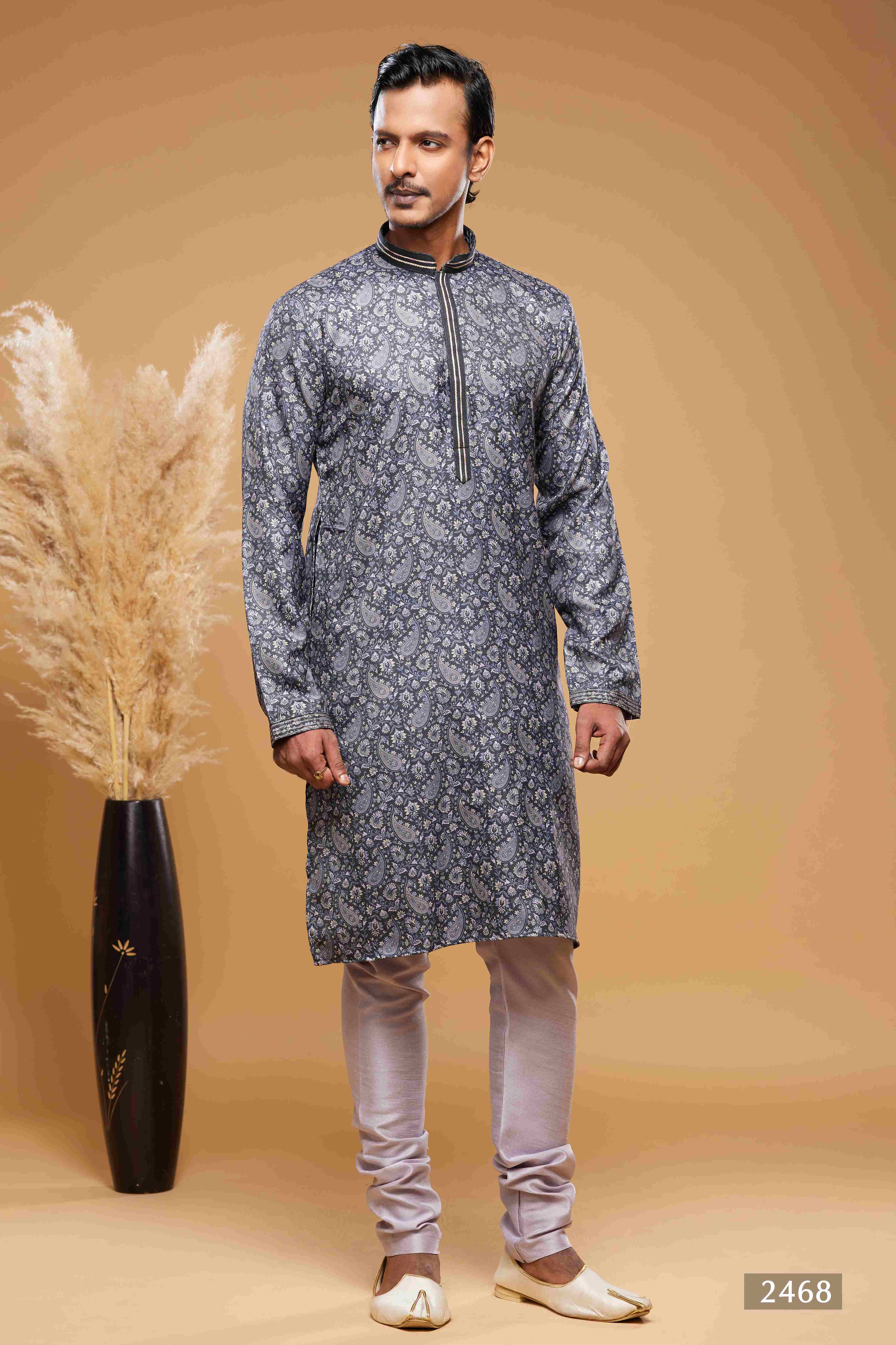 Raivat Ethnic Art Silk Digital Print Pintux Work Kurta Pajama In Blue And Grey Colour - Distacart