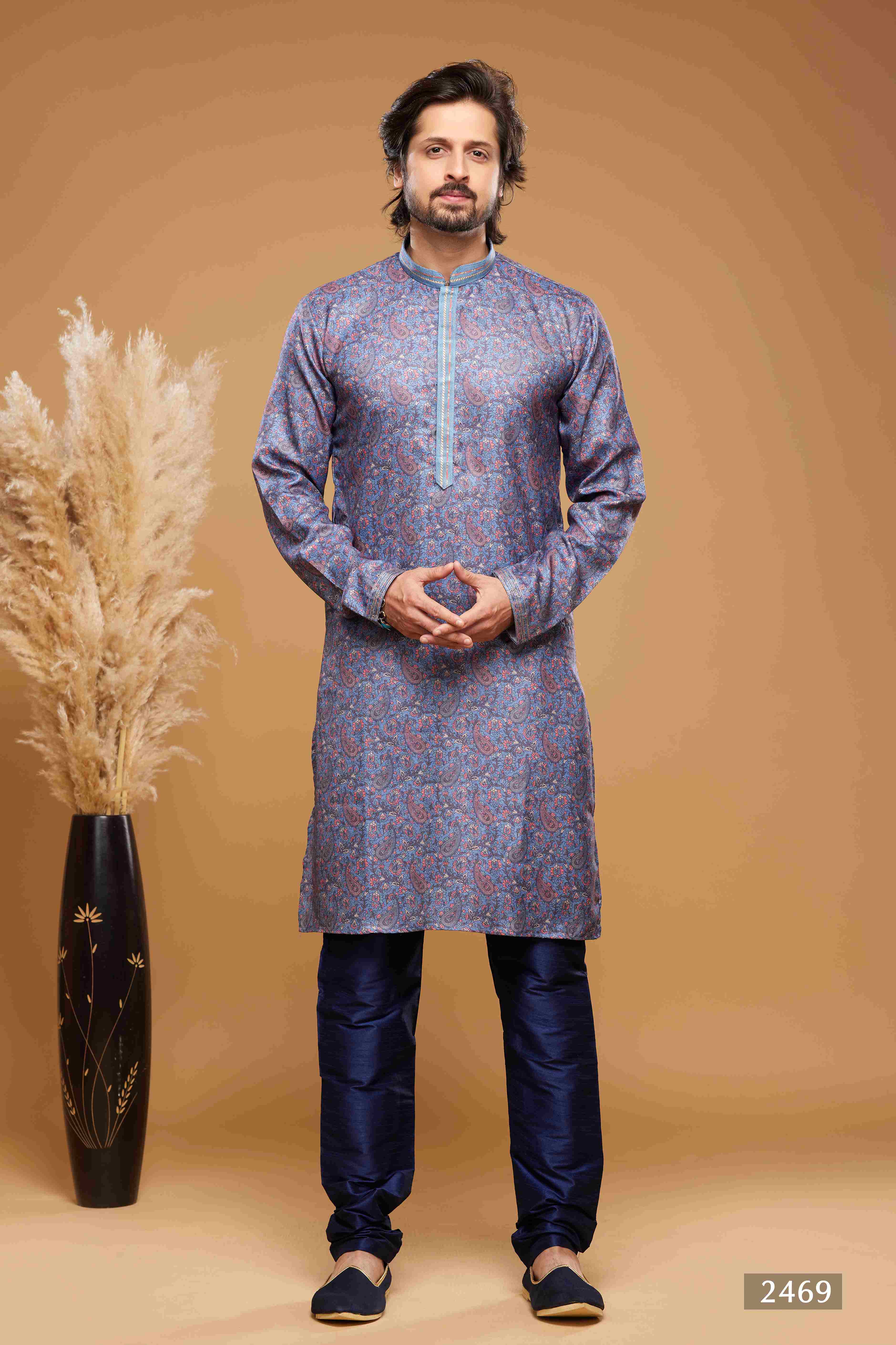Raivat Ethnic Art Silk Digital Print Pintux Work Kurta Pajama In Blue Colour - Distacart