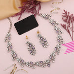 Thumbnail for Tehzeeb Creations Silver Pleated White Diamond With Lavender Beads Necklace Set - Distacart