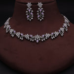 Thumbnail for Tehzeeb Creations Silver Pleated White Diamond With Lavender Beads Necklace Set - Distacart