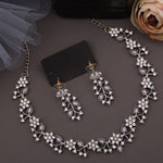 Thumbnail for Tehzeeb Creations Silver Pleated White Diamond With Lavender Beads Necklace Set - Distacart
