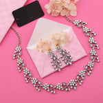 Thumbnail for Tehzeeb Creations Silver Pleated White Diamond With Lavender Beads Necklace Set - Distacart