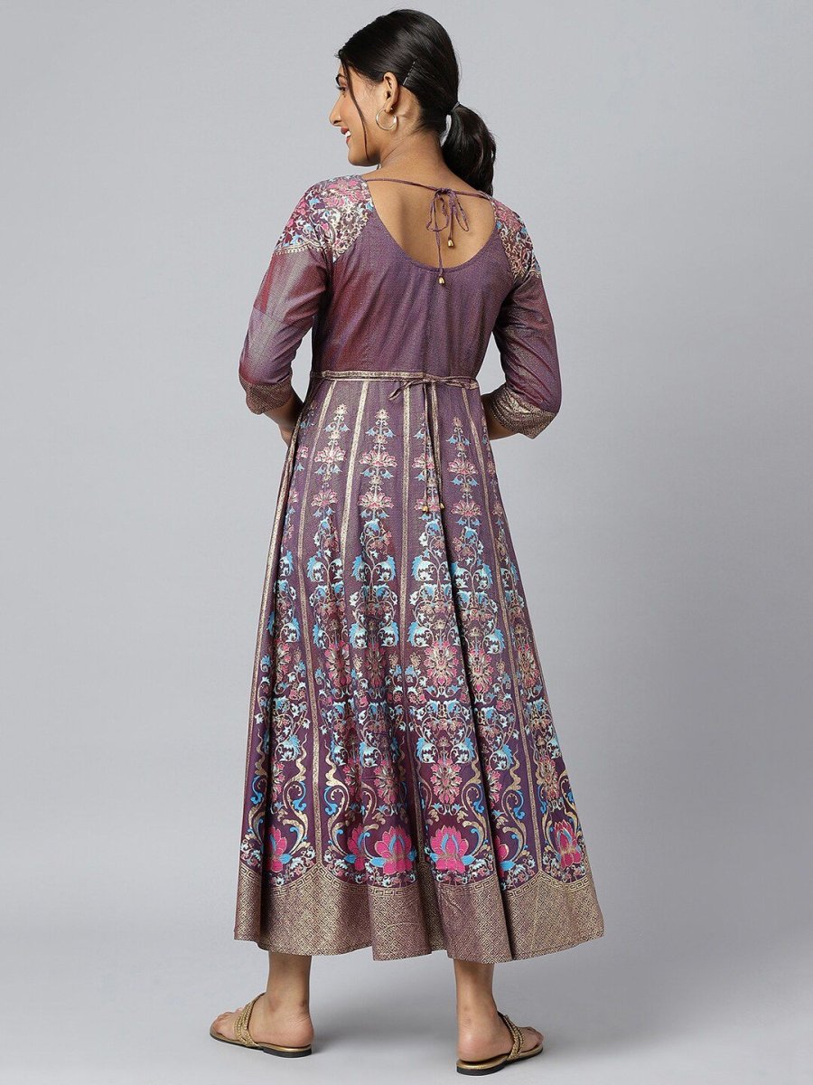 AURELIA Purple & Gold Ethnic Motifs Printed Maxi Dress