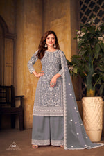 Thumbnail for Anaita Grey Embroidered Net Plazzo Suit - Distacart