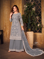 Thumbnail for Anaita Grey Embroidered Net Plazzo Suit - Distacart