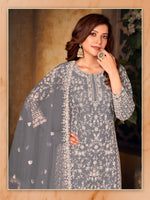 Thumbnail for Anaita Grey Embroidered Net Plazzo Suit - Distacart
