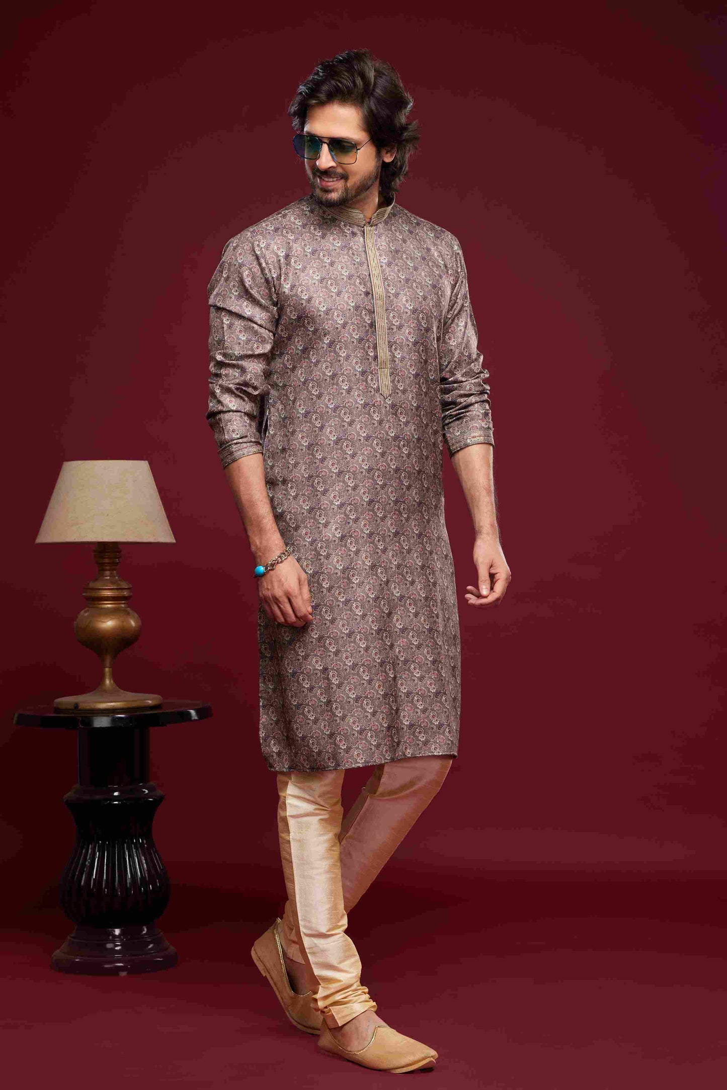 Raivat Ethnic Art Silk Digital Print Pintux Work Kurta Pajama In Grey Colour - Distacart