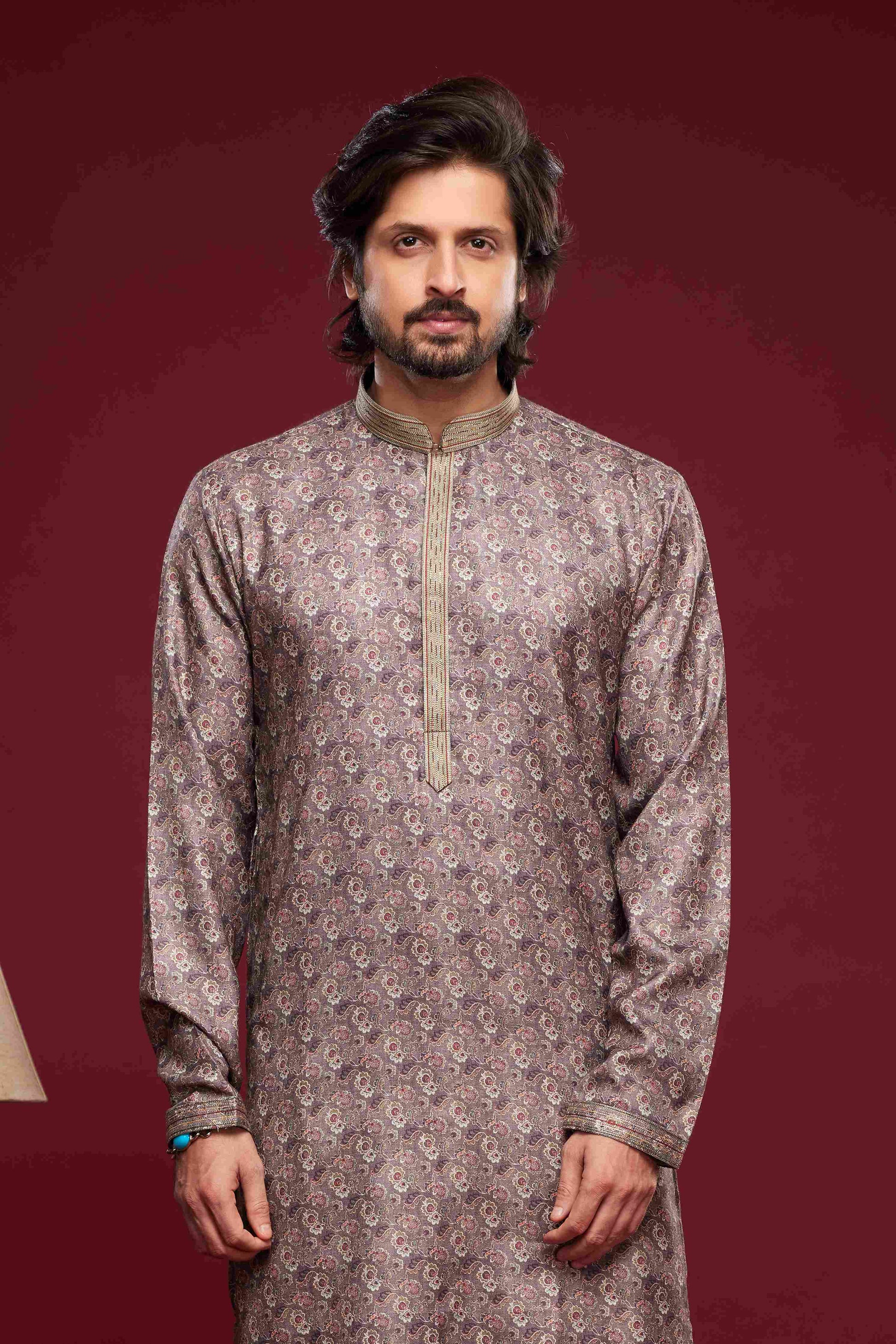 Raivat Ethnic Art Silk Digital Print Pintux Work Kurta Pajama In Grey Colour - Distacart
