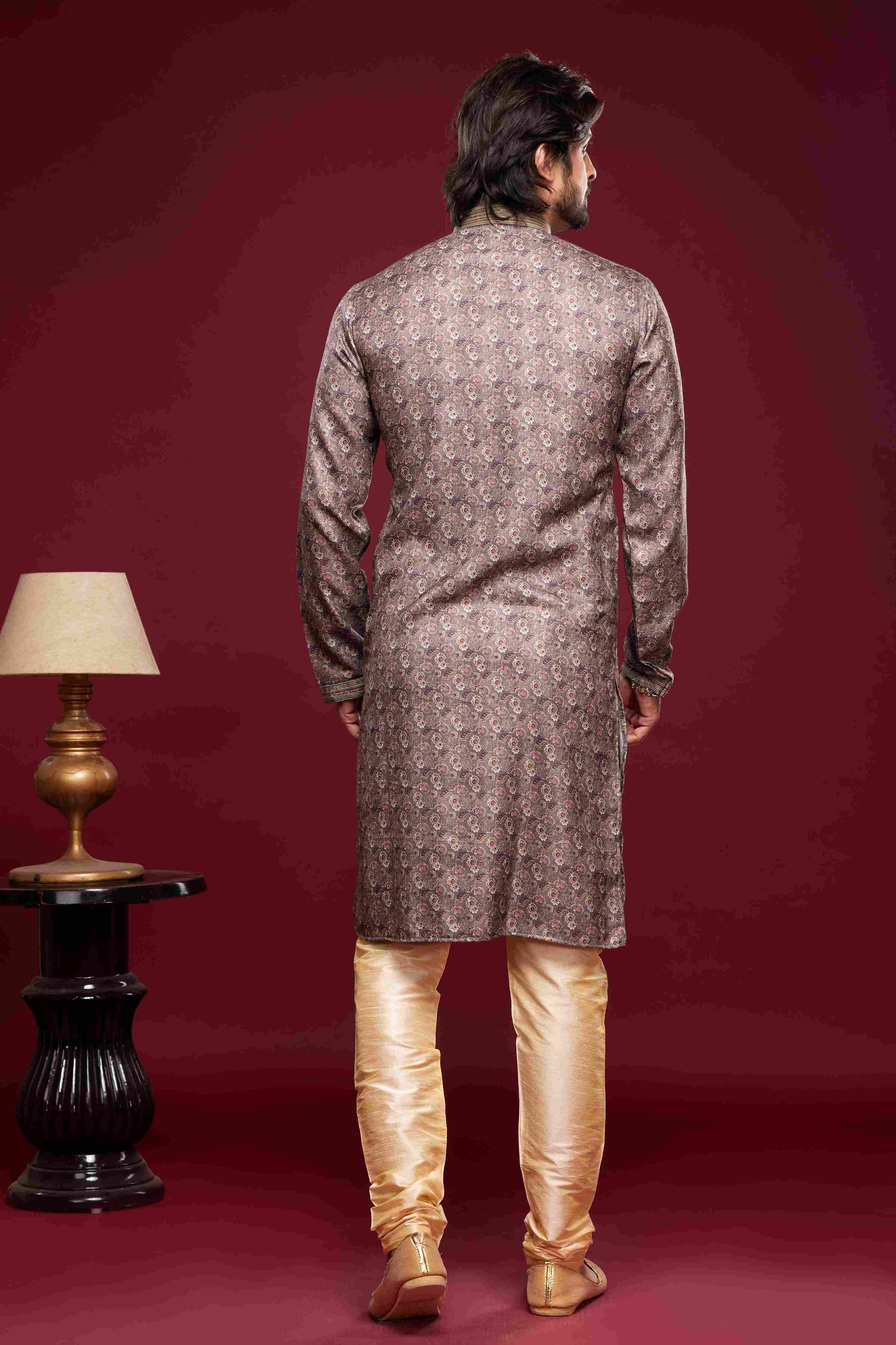 Raivat Ethnic Art Silk Digital Print Pintux Work Kurta Pajama In Grey Colour - Distacart
