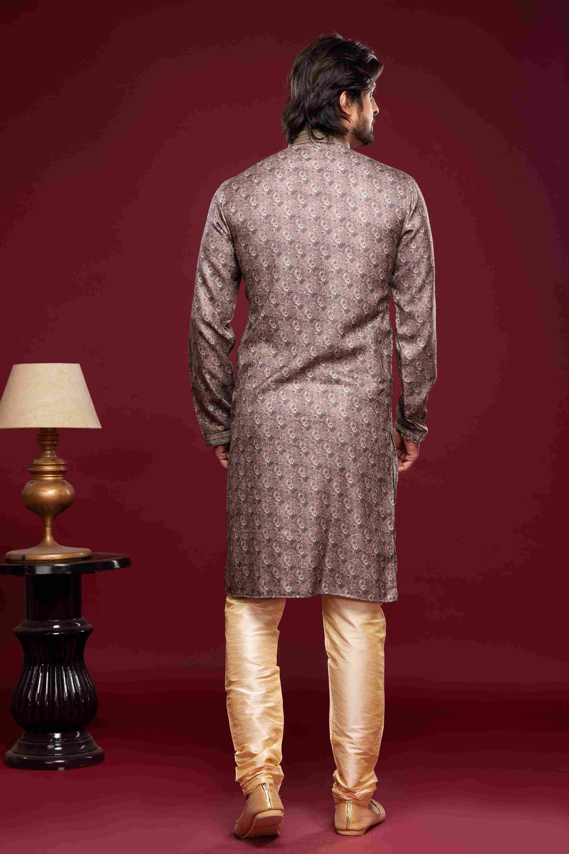 Raivat Ethnic Art Silk Digital Print Pintux Work Kurta Pajama In Grey Colour - Distacart
