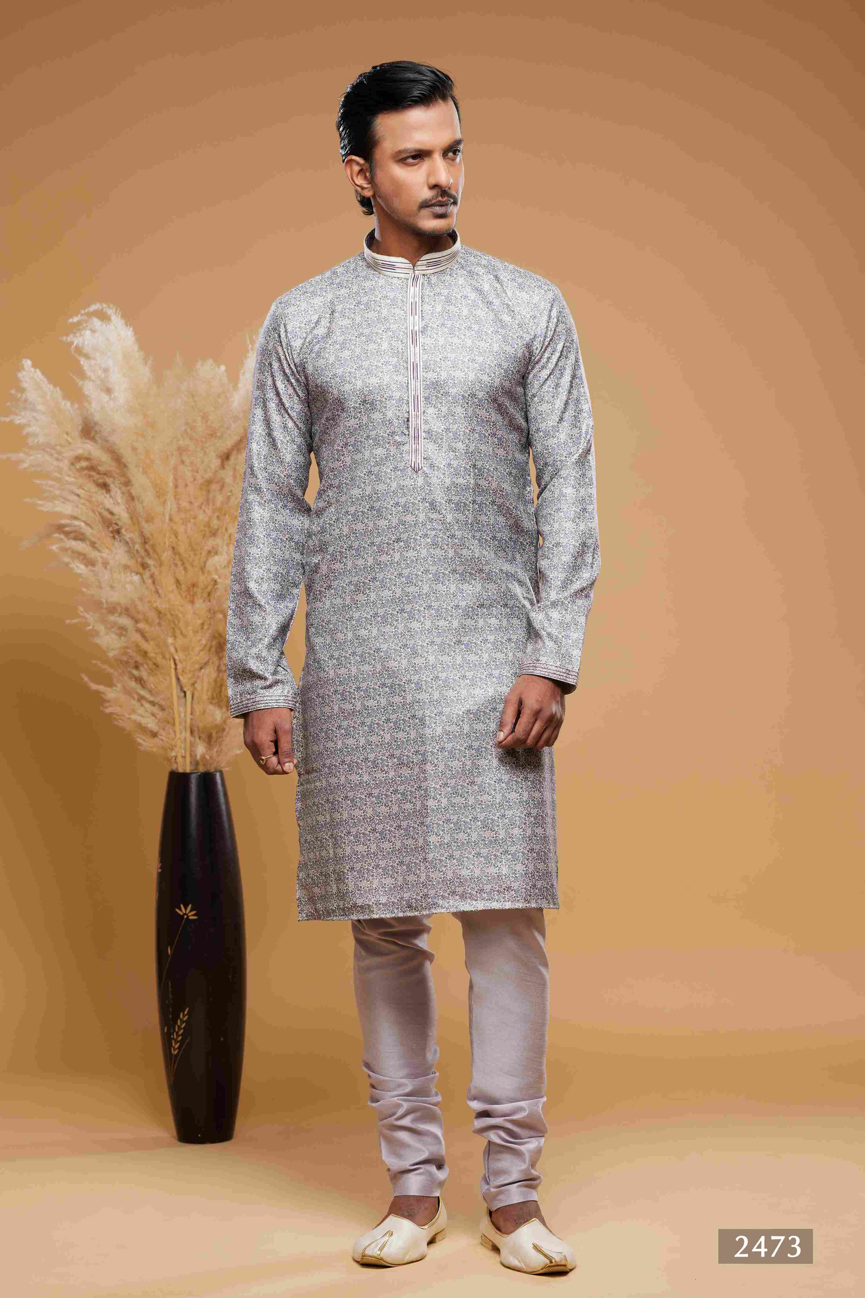 Raivat Ethnic Art Silk Digital Print Pintux Work Kurta Pajama In Purple Grey Colour - Distacart