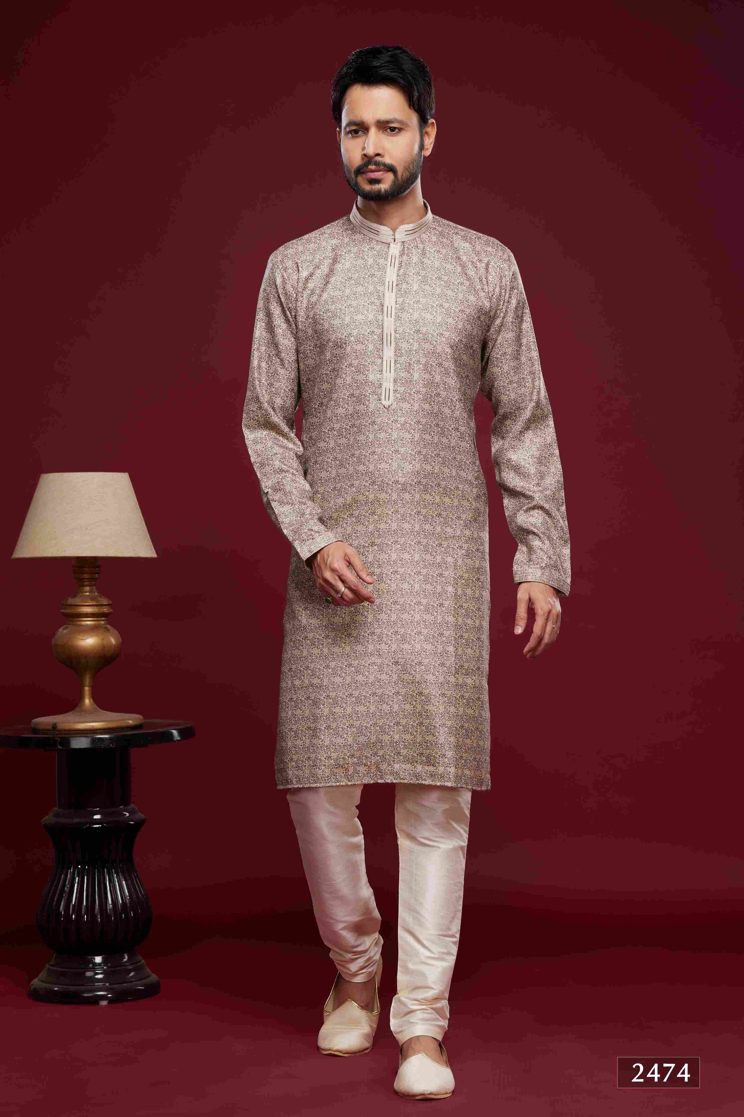 Raivat Ethnic Art Silk Digital Print Pintux Work Kurta Pajama In Brown Colour - Distacart