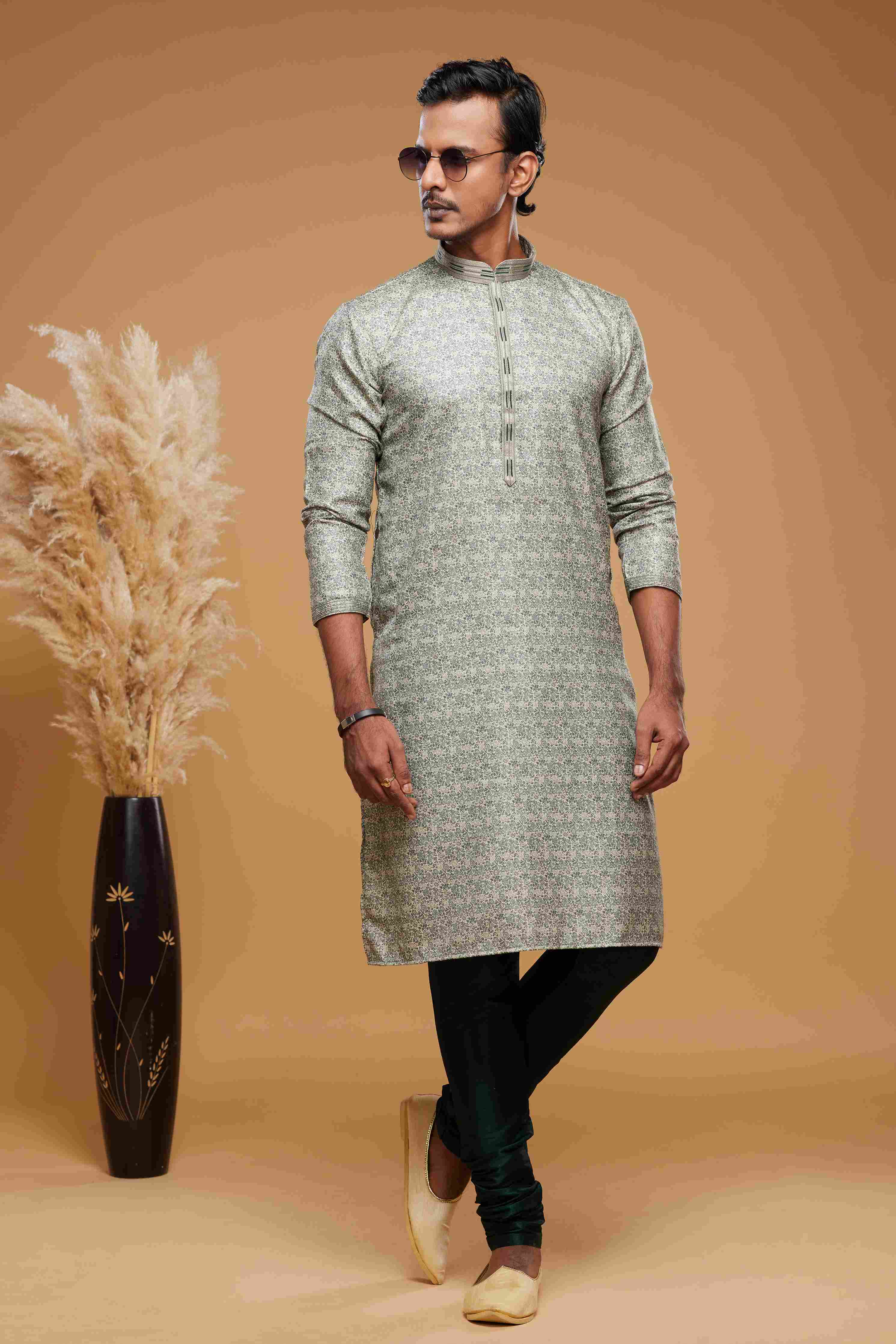 Raivat Ethnic Art Silk Digital Print Pintux Work Kurta Pajama In Green Colour - Distacart