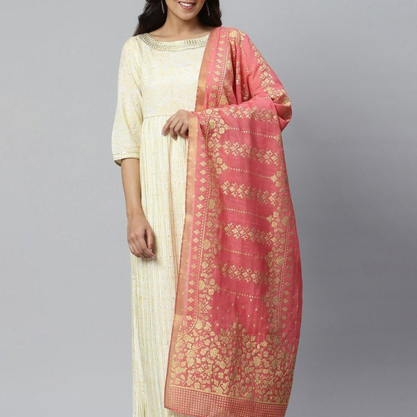 AURELIA White Ethnic Motifs Satin Maxi Dress - Distacart