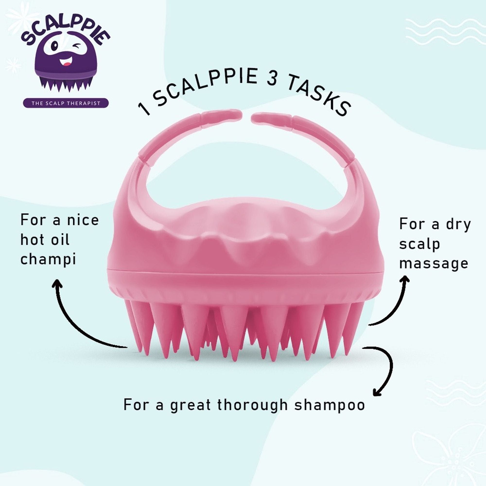 Scalppie Silicon Hair Scalp Massager & Shampoo Brush Scrub - Hair Growth & Anti Dandruff - Baby Pink - Dista