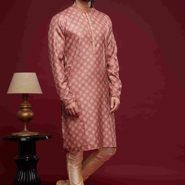 Raivat Ethnic Art Silk Digital Print Pintux Work Kurta Pajama In Pink Colour - Distacart